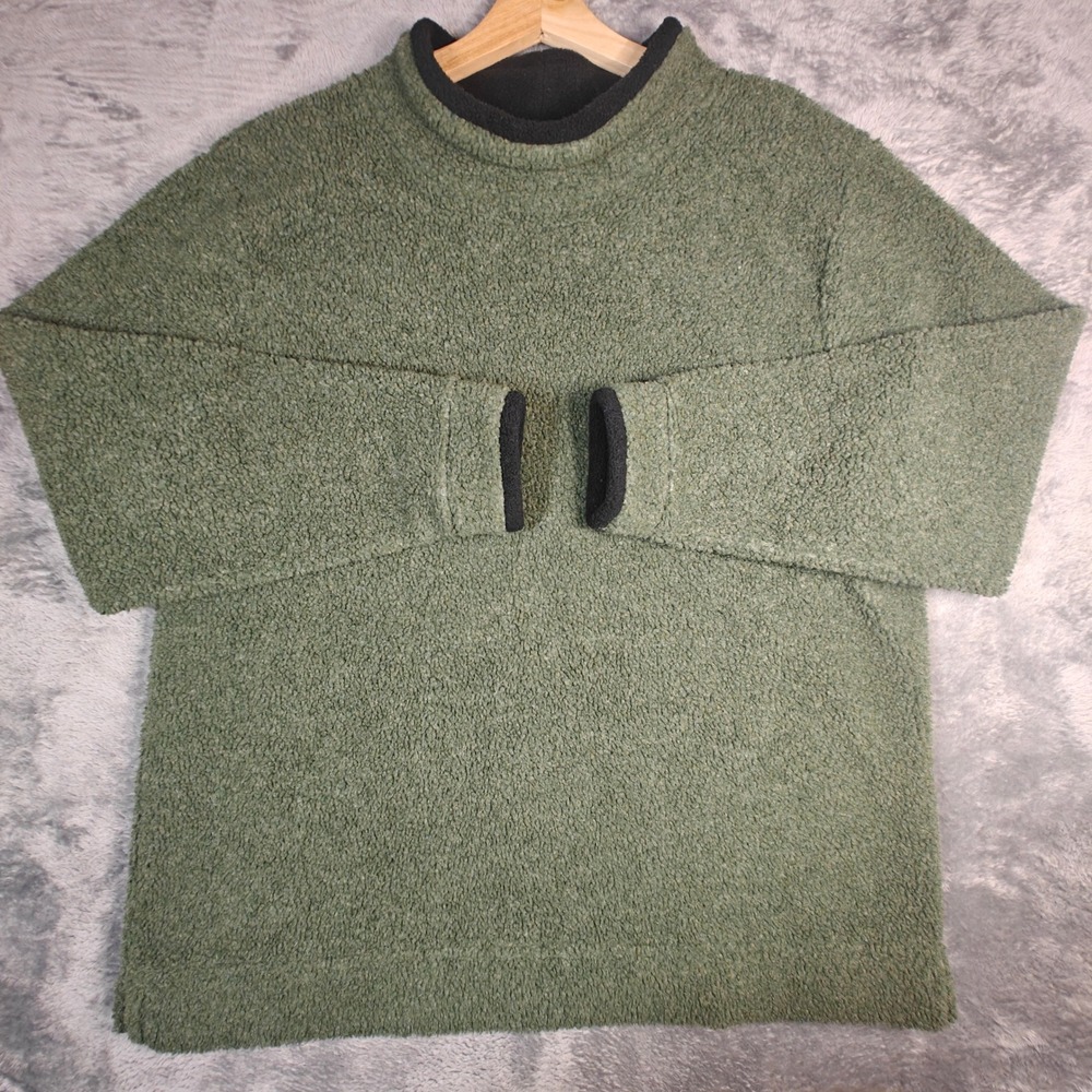 Vintage 90s LL Bean Medium Mens Deep Pile Fleece Green Pullover Gorpcore Sherpa
